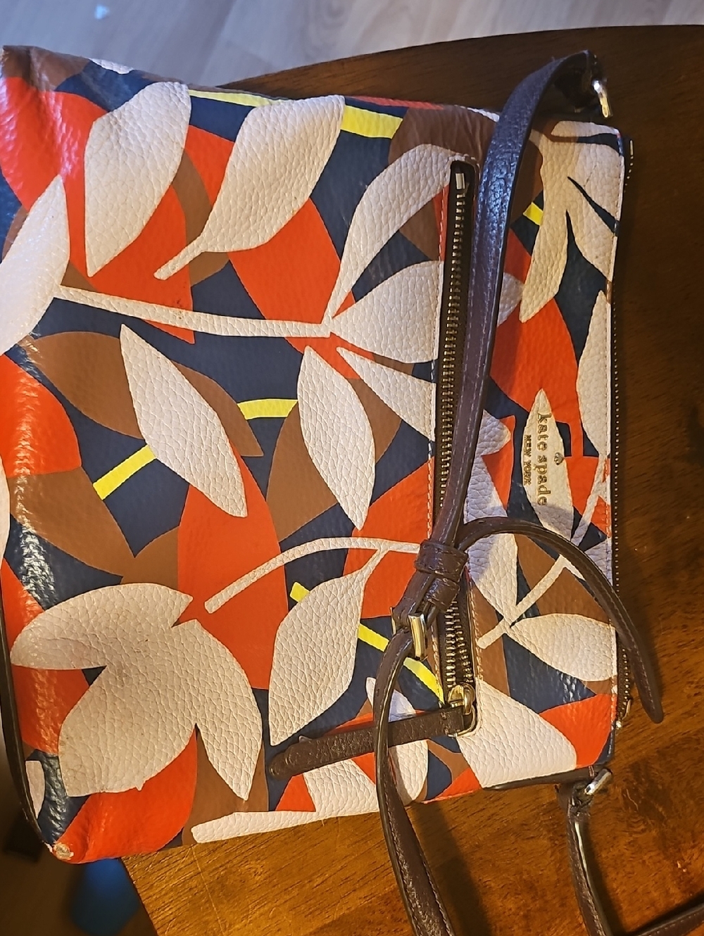 kate spade Multicolor Leaf-Print Crossbody in Navy, Orange & White